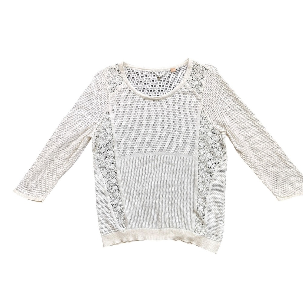 Knitted & Knotted Anthropologie Sweater Womens L Ivory Crochet‎ Lace Boho Knit